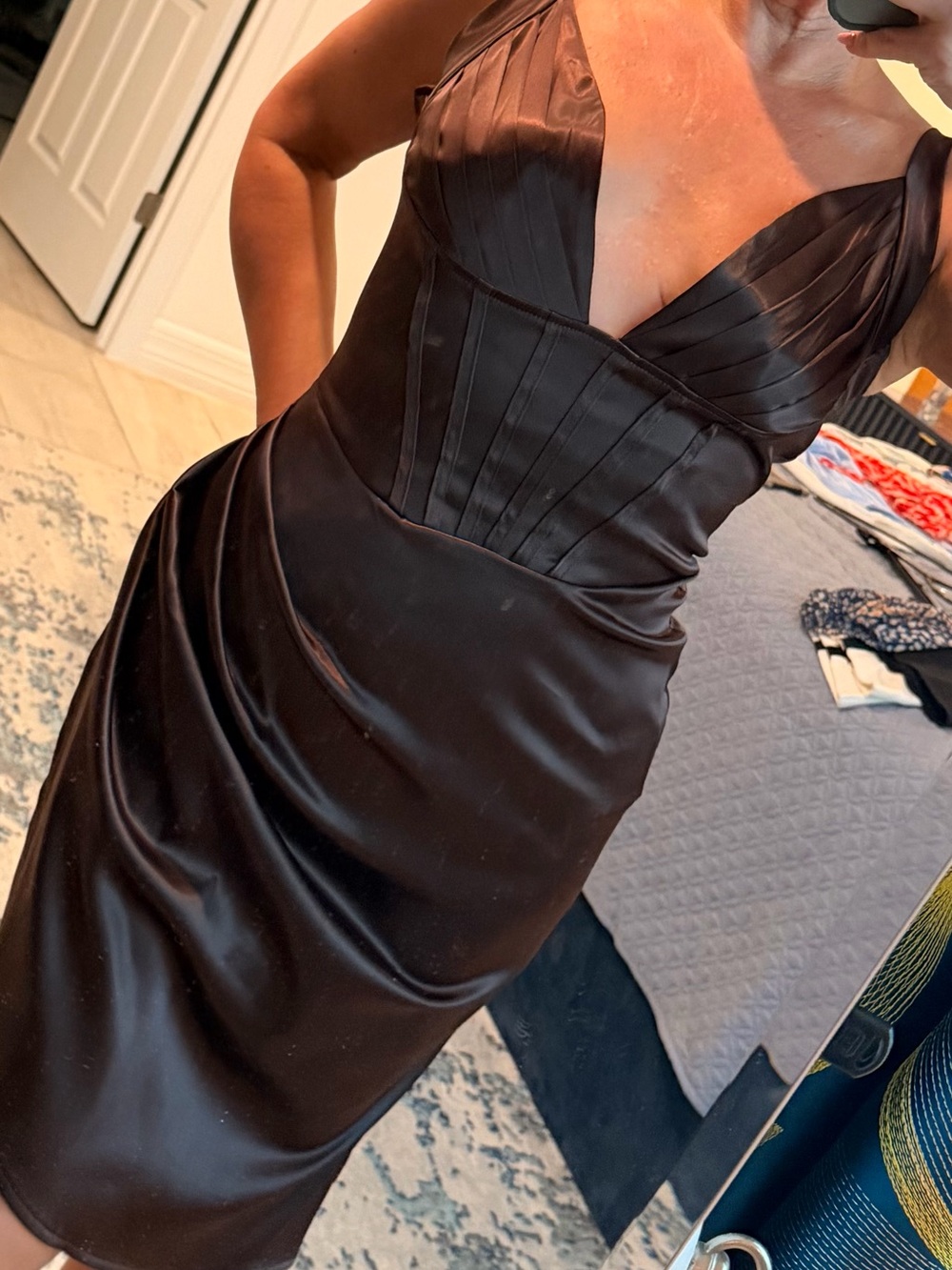 Cereda Chocolate Satin Mini Dress - Picture 3 of 11